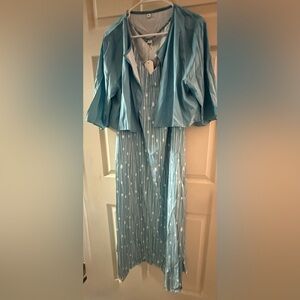 Blue Patterned Dress With Jacket XXL